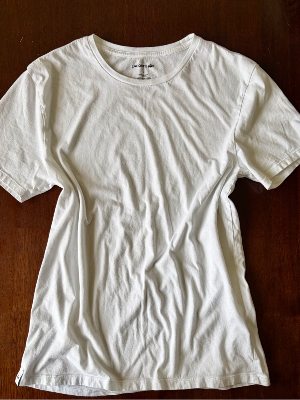 Lacoste White Short Sleeve Cotton Tee with Neckline Tag
